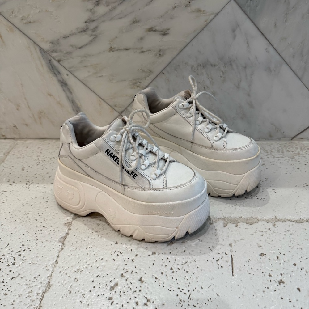 Naked Wolfe sporty white leather platform sneakers